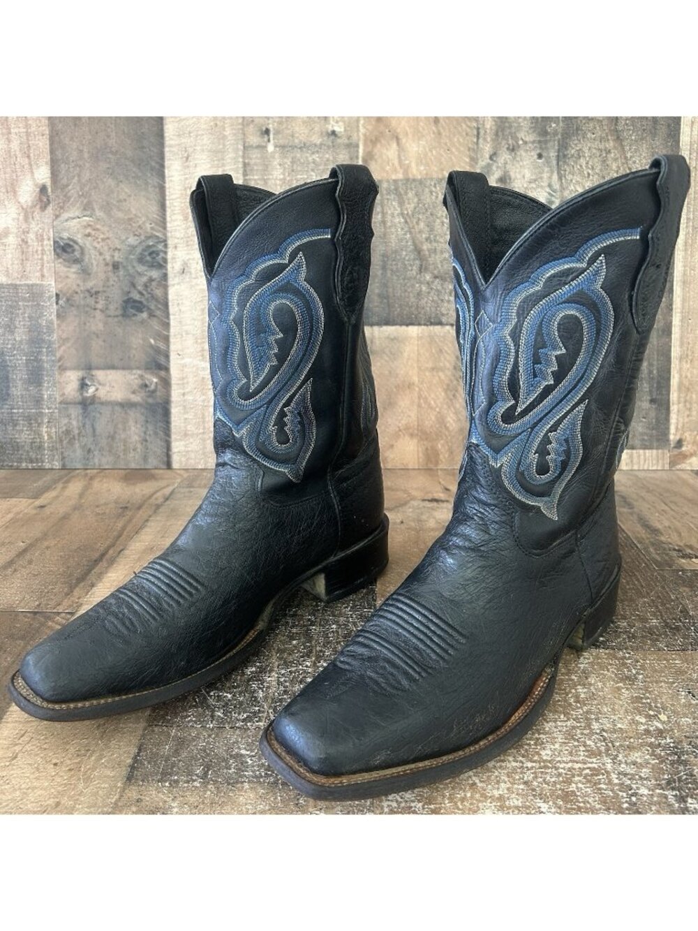 Justin Square Toe Smooth Ostrich Black Western Cowboy Boots Mens 10 EE